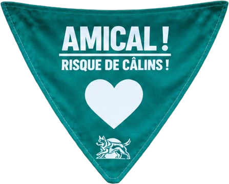 Amical ! Risque de câlins ! Cœur blanc.